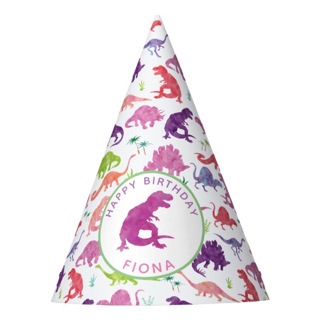 Personalized Dinosaur Birthday Party Pattern Pink Hat (Front)