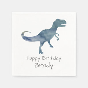 Personalized Dinosaur Blue Birthday Napkin