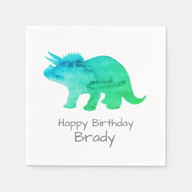 Personalized Dinosaur Blue Birthday Napkin (Front)