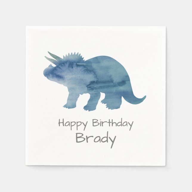 Personalized Dinosaur Blue Birthday Napkin (Front)