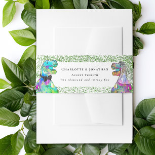 Personalized Dinosaur Bride & Groom Custom Wedding Invitation Belly Band