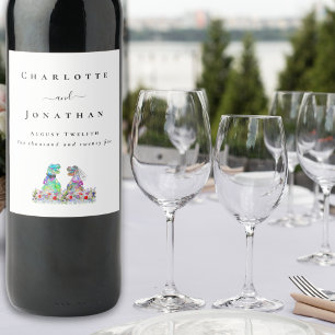 Personalized Dinosaur Bride & Groom Wedding Wine Label
