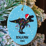 Personalized Dinosaur Christmas Boys Christmas Ceramic Ornament<br><div class="desc">Boys Christmas,  Personalized Dinosaur Christmas Enter Name and Year - each on their own line, </div>