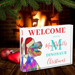Personalized Dinosaur Christmas Welcome Photo Block