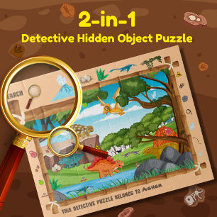 Personalized Dinosaur Detective Object Hunt Kids Jigsaw Puzzle