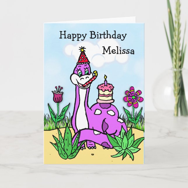 Personalized Dinosaur Girl's Birthday Card (Front)