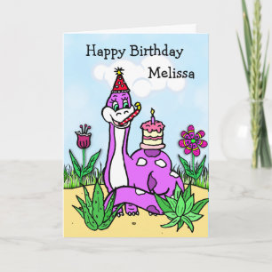 Personalized Dinosaur Girl's Birthday Card