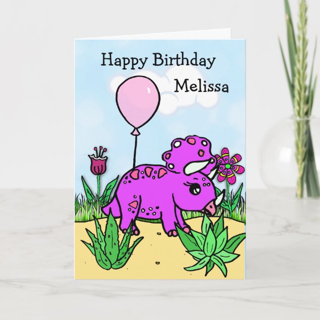 Personalized Dinosaur Girl's Birthday Card (Front)