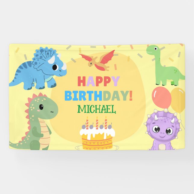 Personalized Dinosaur Happy Birthday Banner (Horizontal)
