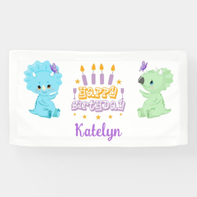 Personalized Dinosaur "Happy Birthday" Banner (Horizontal)