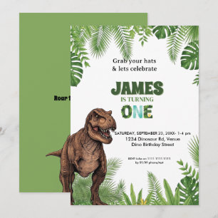 Personalized Dinosaur Jungle 1st Birthday Invite