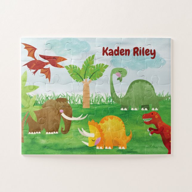 Personalized Dinosaur Jurassic T Rex Brontosaurus Jigsaw Puzzle (Horizontal)