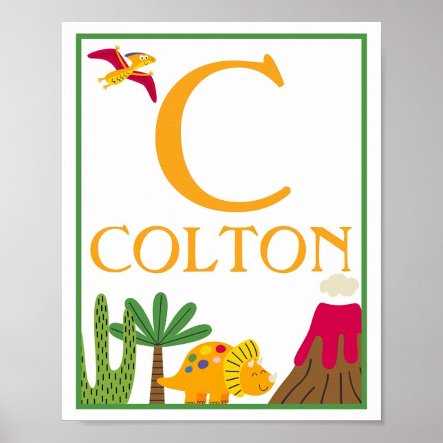 Personalized Dinosaur Kids' Art Print Set (Front)