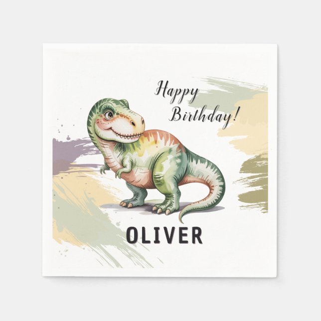 Personalized Dinosaur Kids Birthday Party Napkin (Front)