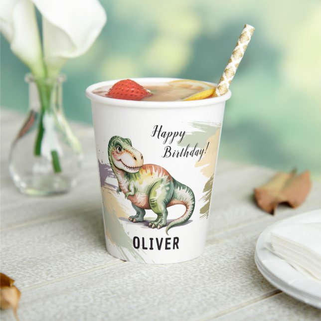Personalized Dinosaur Kids Birthday Party Paper Cups (Insitu)