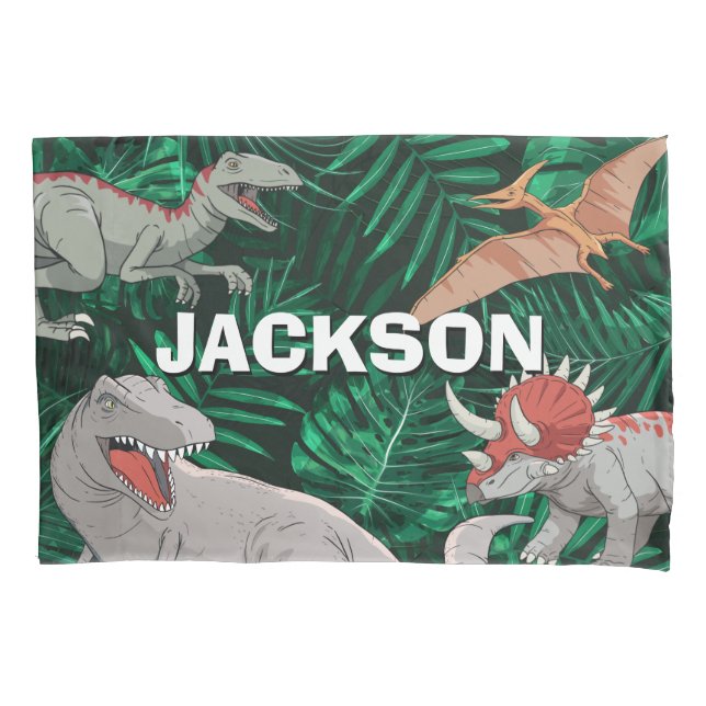  Personalized Dinosaur Kids Dino Jurassic Trex Boy Pillowcase (Front)
