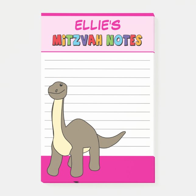 Personalized Dinosaur Mitzvah Pink Post-it Notes (Front)