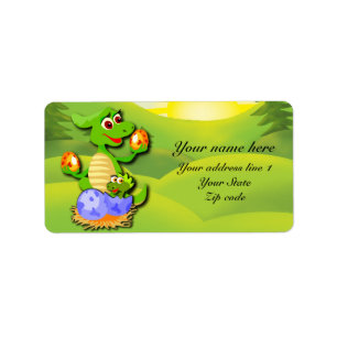 Personalized Dinosaur mother and baby cartoon Label