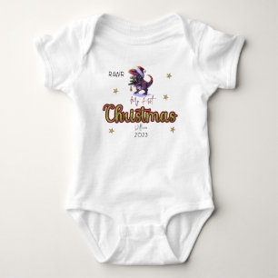 Personalized Dinosaur Rawr Babies First Christmas Baby Bodysuit