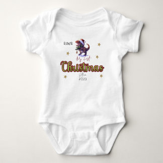 Personalized Dinosaur Rawr Babies First Christmas Baby Bodysuit