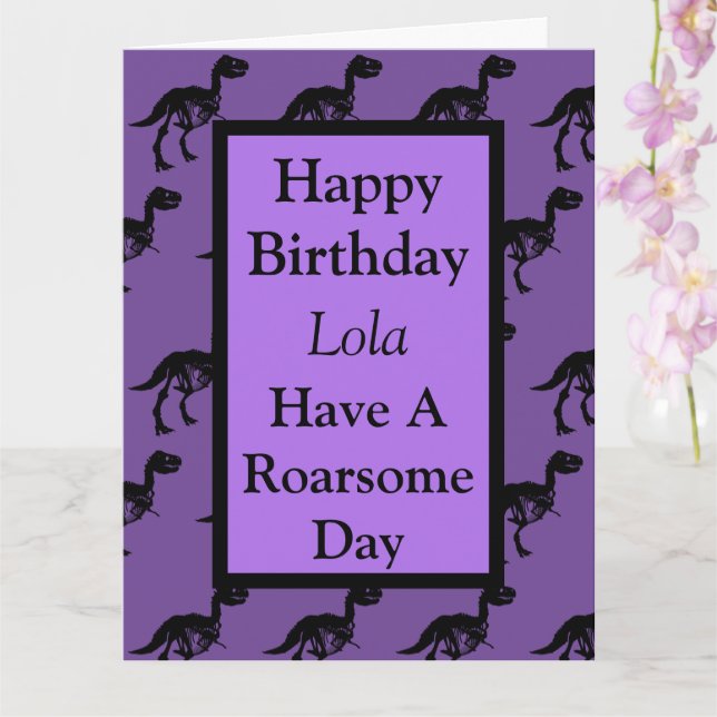 Personalized Dinosaur roarsome birthday card (Orchid)