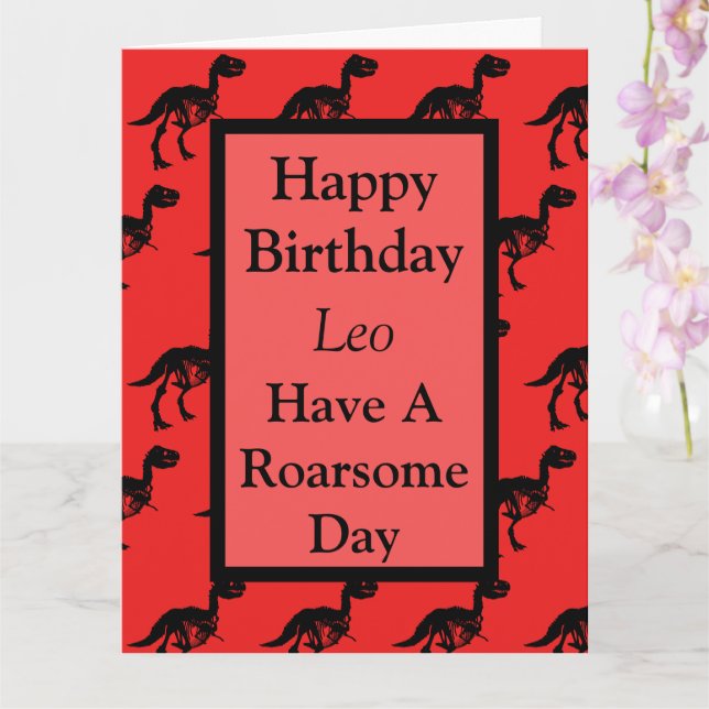 Personalized Dinosaur roarsome birthday card (Orchid)
