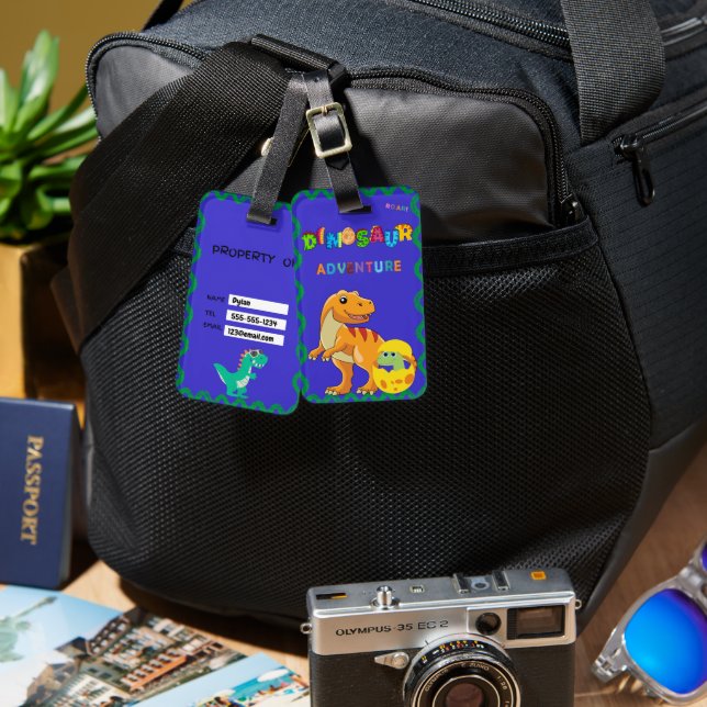 Personalized Dinosaur Themed Luggage Tag (Front & Back)