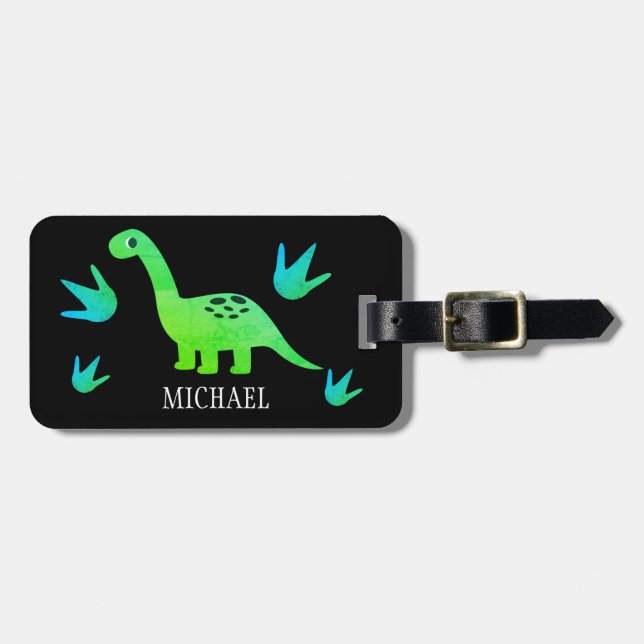 Personalized dinosaur travel  luggage tag (Front Horizontal)
