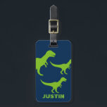 Personalized dinosaur travel luggage tag for kids<br><div class="desc">Personalized t rex dinosaur travel luggage tag for kids Custom T Rex dinosaur bag label for kids suitcase. Cute Birthday or Christmas gift idea for boys and girls. Green prehistoric Tyrannosaurus rex animal design with customizable colour background. Personalized wild trex supplies for children. Fun for kindergarten, grammar school, elementary school...</div>