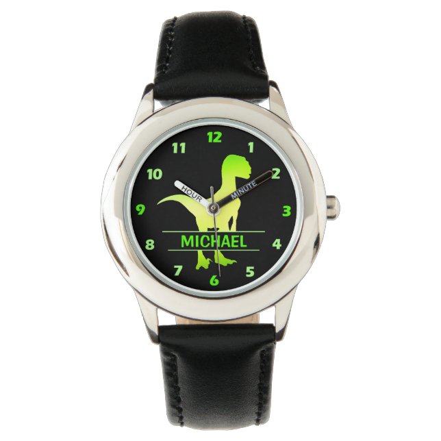 Personalized Dinosaur Velociraptor Green Watch (Front)