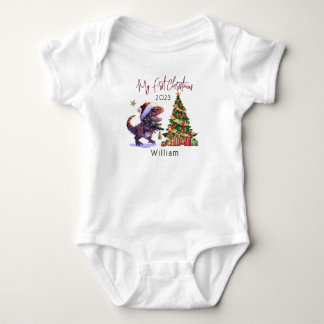 Personalized Dinosaur Xmas Babies First Christmas Baby Bodysuit