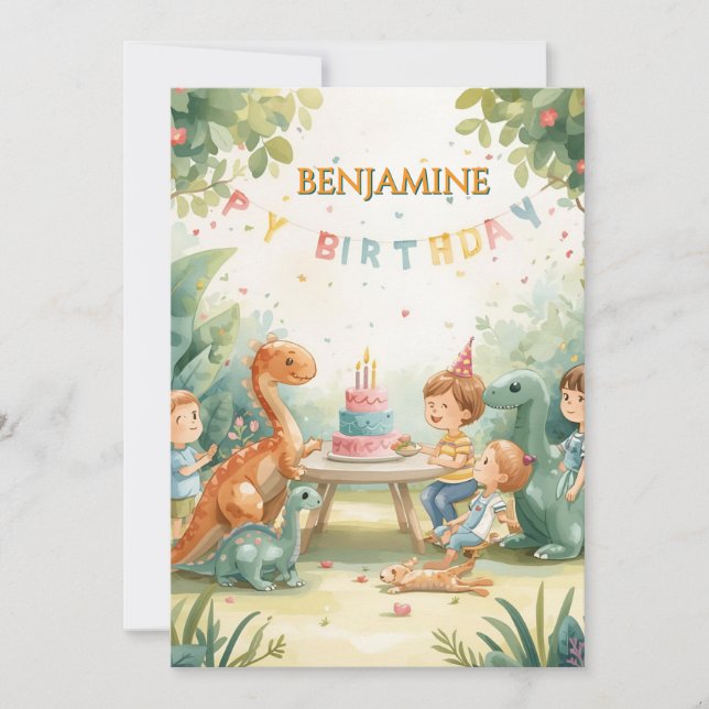 personalized dinosaure birthday card for kids  (Front)