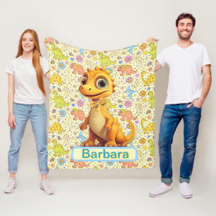 Personalized Dinosaurs And Flowers Fleece Blanket