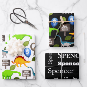 Personalized Dinosaurs Birthday Wrapping Paper Sheet