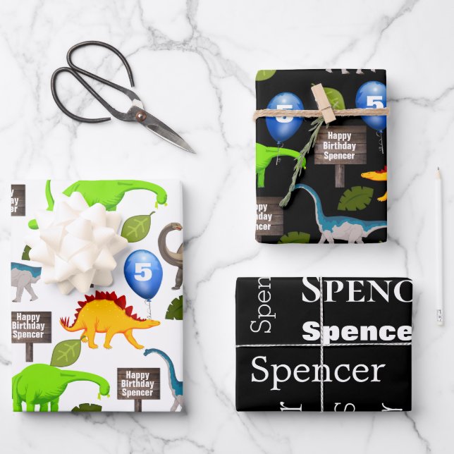 Personalized Dinosaurs Birthday Wrapping Paper Sheet (Front)