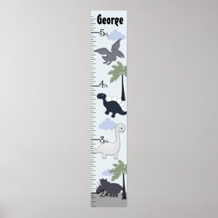 Personalized Dinosaurs Grey/Blue Growth Chart