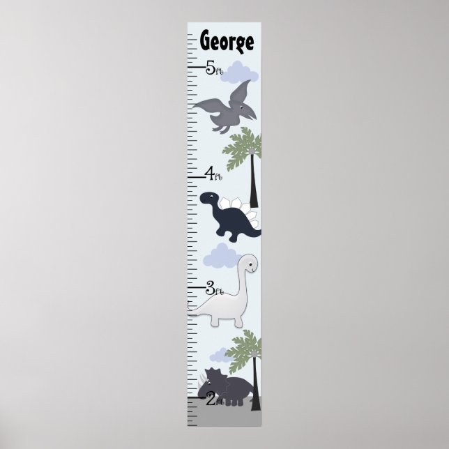 Personalized Dinosaurs Grey/Blue Growth Chart (Front)
