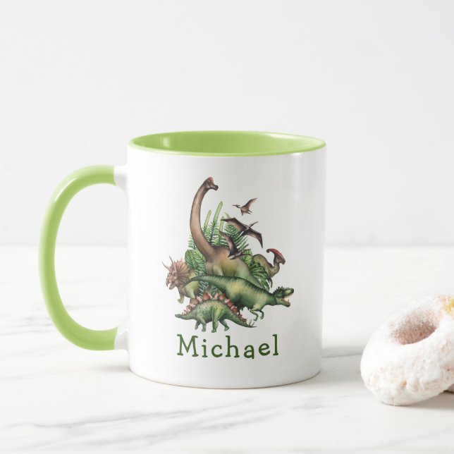 Personalized Dinosaurs in the Jungle Kids' Mug (With Donut)