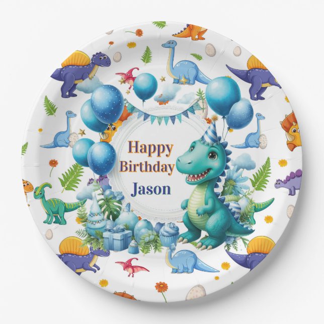 Personalized Dinosaurs  Paper Plate (Front)