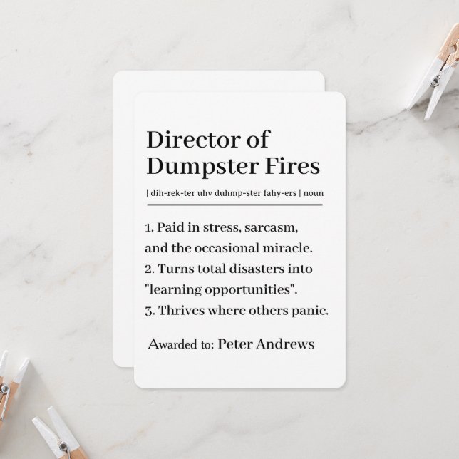 Personalized Director of Dumpster Fires Card (Front/Back In Situ)