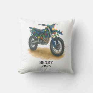 Personalized Dirt Bike Christmas Motorcycle Boys Throw Pillow