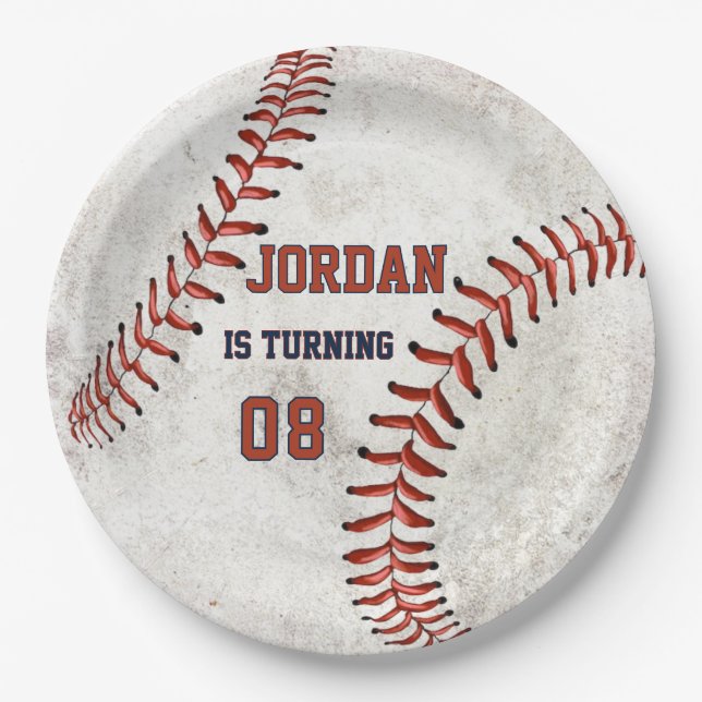 Personalized Dirty Baseball Looking Grunge Party Paper Plate (Front)