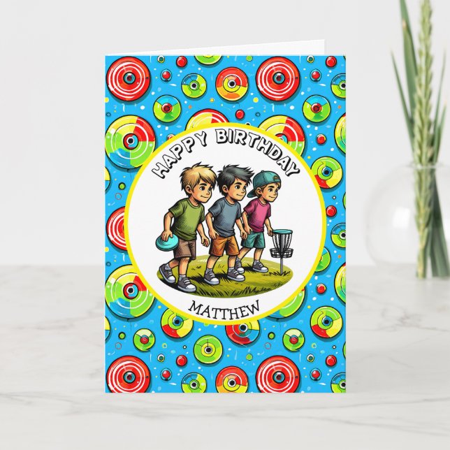Personalized Disc Golf Boy's Birthday   Card (Front)
