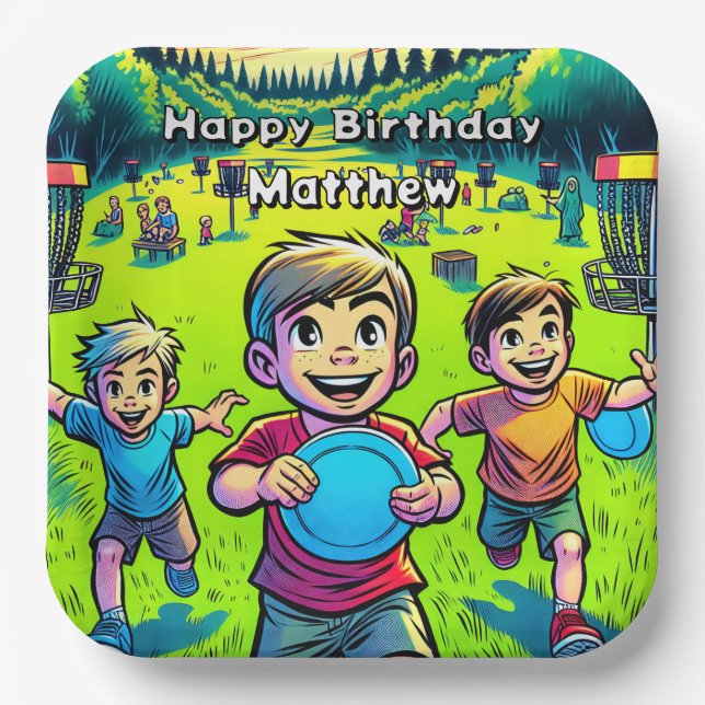 Personalized Disc Golf Boy's Birthday   Paper Plate (Front)