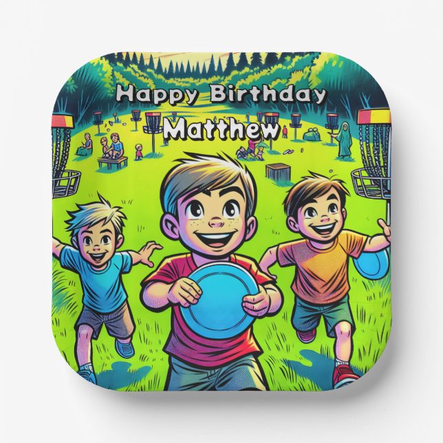 Personalized Disc Golf Boy's Birthday   Paper Plate (Front)