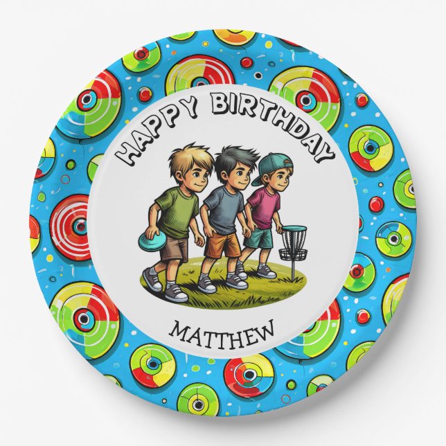 Personalized Disc Golf Boy's Birthday   Paper Plate (Front)