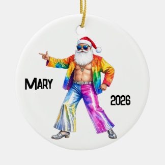 Personalized Disco 1970's Santa Ceramic Ornament