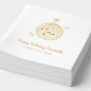 Personalized Disco Ball Birthday Gold Foil Napkins