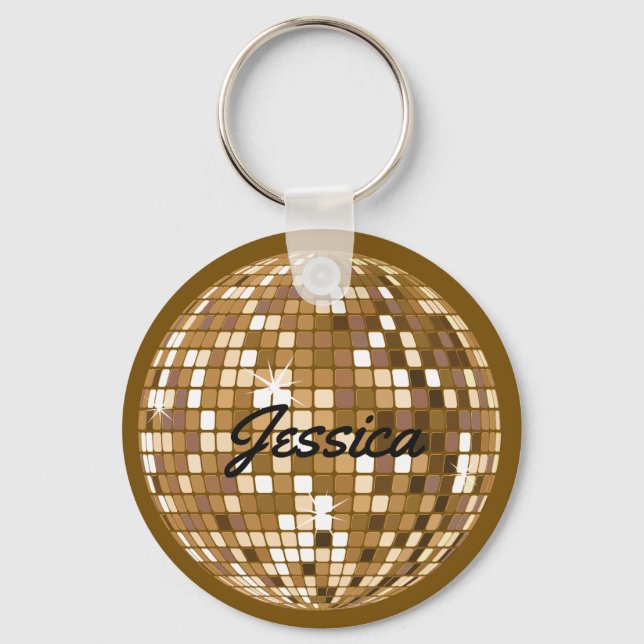 Personalized Disco Ball Keychain Brown (Front)