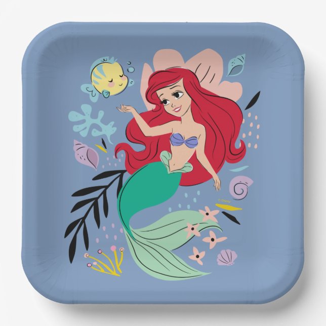 Personalized Disney Princess | Ariel & the Ocean Paper Plate (Front)